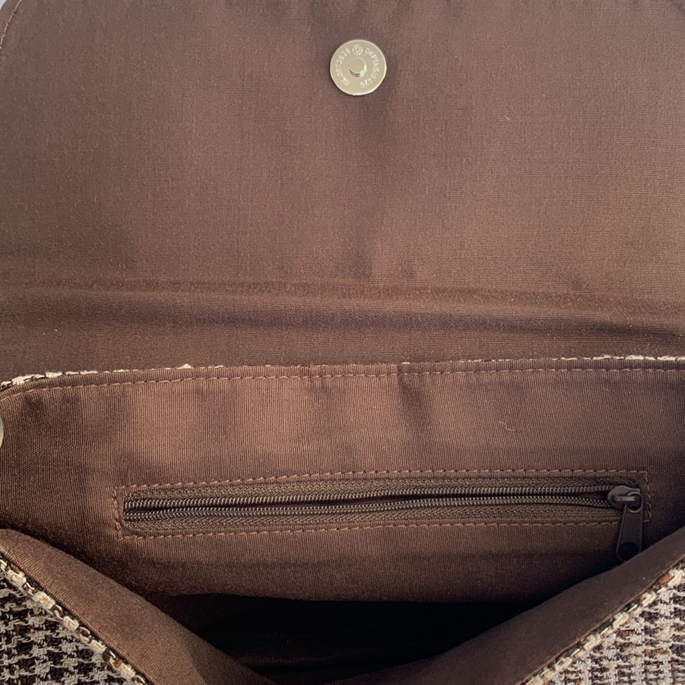 Large brown cream tweed clutch shoulder bag w/ rhinestone detail NWT Lane Bryant - Picture 12 of 14